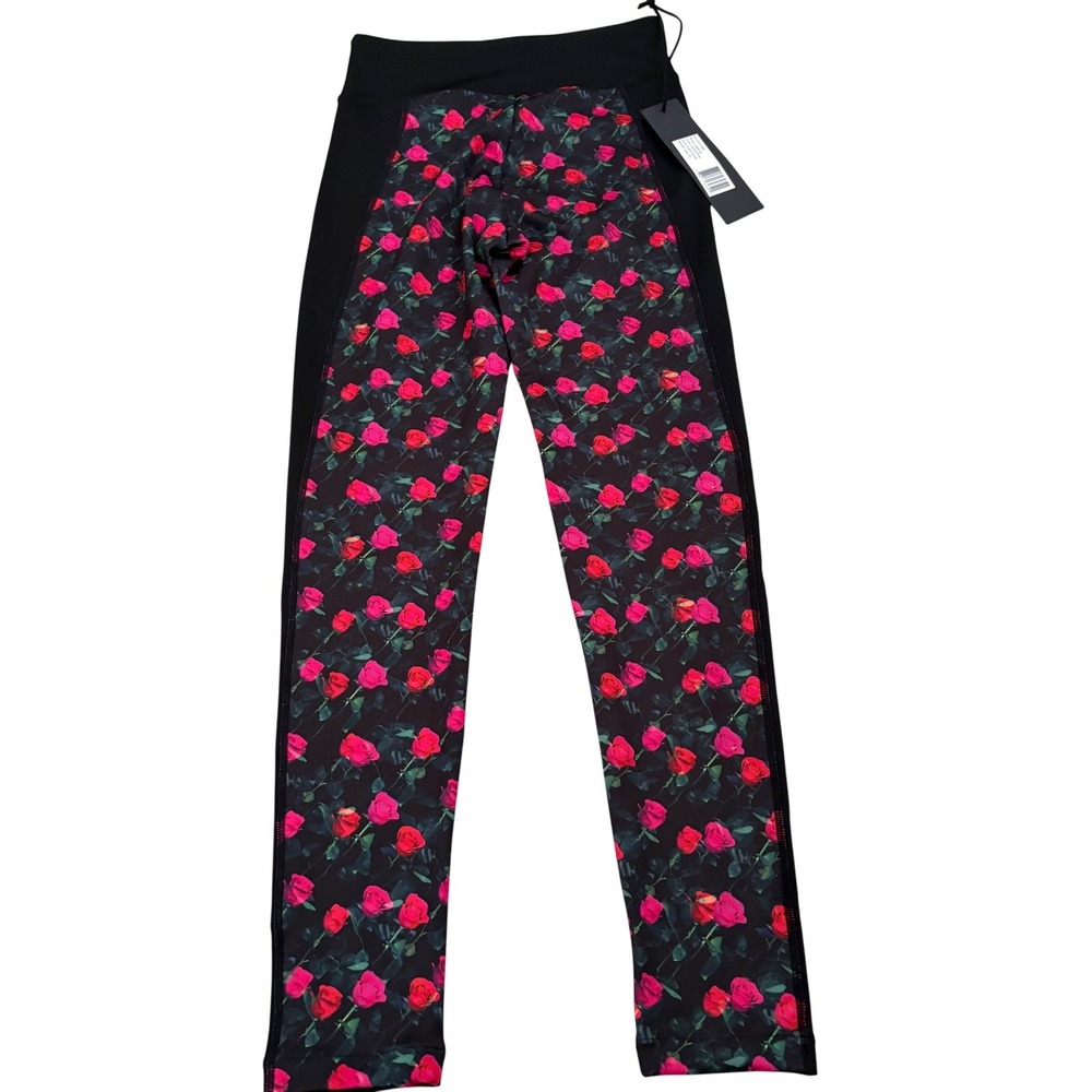 Noli Yoga Rose Legging Black Pink Floral Print Activewear NY0231-MR XS New